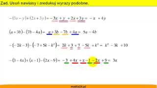 Usuń nawiasy i zredukuj wyrazy podobne  Wyrażenia algebraiczne  Matfiz24pl [upl. by Selokcin]