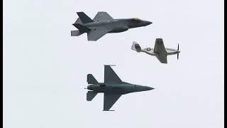 F35 F16 P51 Heritage Flight  2018 Rhode Island ANG Air Show [upl. by Gassman572]