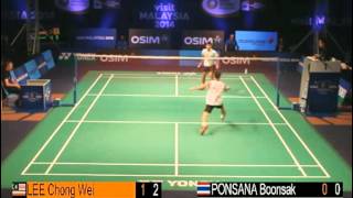 D2  MS  LEE Chong Wei vs Boonsak PONSANA  2013 Badminton Superseries Finals [upl. by Chic]