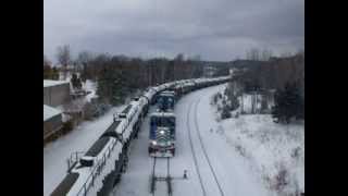 3 GP20Ds pull F61 North Bay  Mattawa  Tembec turn [upl. by Eirehc939]