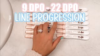 PREGNANCY TEST LINE PROGRESSION 2022 no positive until 19 DPO according to app  Rachel K [upl. by Joann767]