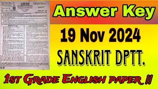 1st Grade English Answer Key 19 Nov 2024 RPSC Sanskrit EduDptt [upl. by Nylirehc967]