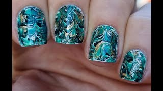 Green Marble Nails  Elegant Nail Art Design For The Festive Season [upl. by Aiehtela842]