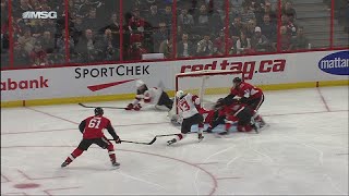 Nico Hischier blasts home first NHL goal in front [upl. by Sidras]