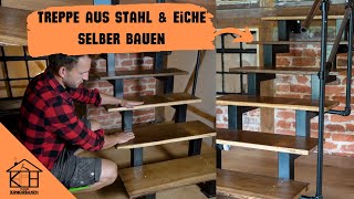 Treppe aus Stahl und Eiche selber bauen und planen  DIY  viertelgewendelt und gerade [upl. by Faruq]