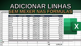 Adicionar Linhas na Planilha sem Mexer nas Fórmulas Excel [upl. by Adym]