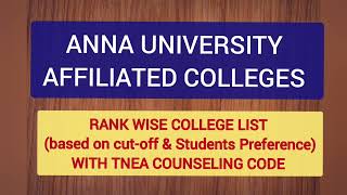 TN Engg Colleges Rank List TNEA 2024 Top Engg Colleges with CODE amp Address [upl. by Toft77]