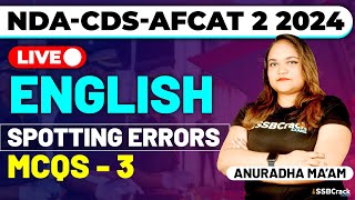 NDACDSAFCAT 2 2024 Exam English Live  Spotting Error MCQs  Class 3 [upl. by Remoh65]