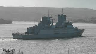 GERMAN NAVY FGS RHEINLAND PFALZ F225 ENTERS DEVONPORT NAVAL BASE AT MOUNT WISE 51123 [upl. by Nwahsid]