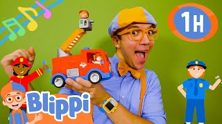 Toy Fire Truck and Helicopter Song  1 Hour of BLIPPI Educational Emergency Vehicle Songs For Kids [upl. by Seuqram]