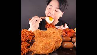 Spicy Noodles Eggs Sausages and Fried chicken 🫶🏻❤️ asmr mukbang food spicynoodles chihun [upl. by Nuzzi]