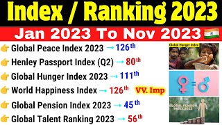 Index 2023 Current Affairs  Jan to Nov 2023  सूचकांक 2023  Suchkank 2023  Index and Ranking 2023 [upl. by Douty]