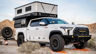 First camping trip in my 2022 SEMA Tundra Four Wheel Camper with walk around [upl. by Tireb792]