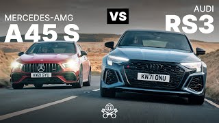 2022 Audi RS3 Sportback vs MercedesAMG A45 S  PistonHeads [upl. by Ocimad]