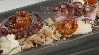 Le ricette di a Scuola di gusto Polpo crumble di frisa purè affumicato e pomodorini confit [upl. by Pozzy423]