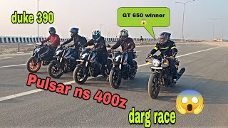 Bajaj Pulsar NS 400z duke 390 VS GT 650 VS pulsar ns 400z darg race ns400z duke390 gt650 [upl. by Hcaz]