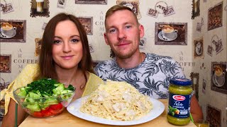 МУКБАНГ СЛИВОЧНАЯ ПАСТА С КУРИЦЕЙ И СОУСОМ ПЕСТО  MUKBANG CREAMY PASTA WITH CHICKEN AND PESTO SAUCE [upl. by Eldrid901]