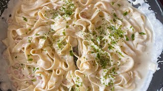 Tagliatelle mit Schinkenwürfel amp Frischkäse Sahnesoße pastarecipe foodblogeats schnellesessen [upl. by Saks]