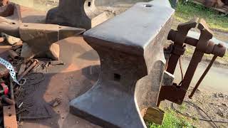 Old forged single horn anvil with windows 496 lbs [upl. by Sundin]