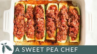 Ground Turkey And Quinoa Stuffed Zucchini Boats  Easy Weeknight Dinner  A Sweet Pea Chef [upl. by Clarita]