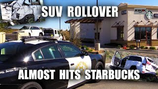 SUV Rollover Almost Hits Starbucks [upl. by Rovit]