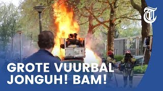 Exploderende vuilniswagen gefilmd in Amsterdam [upl. by Jilleen]