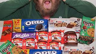 CHOCOLATE ASMR  NUTELLA SNACK KINDER CARDS REESES OREO ORIGINAL MampMS COOKIES MILKA WITH DAIM [upl. by Ogeid162]