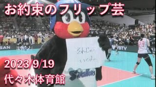 つば九郎のフリップ芸 in バレーボール女子日本代表の試合会場 [upl. by Aerbas]