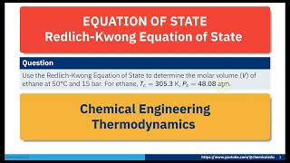 Redlich Kwong equation of state Thermodynamics ChemicalEngineering EquationsOfState RealGas [upl. by Feerahs]