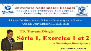 Statistique Descriptive S1 TD Série 1 Corrigés dExercices 1 et 2 Statistique Descriptive [upl. by Ezequiel]