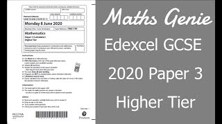 Edexcel GCSE Maths 2020 Higher Exam Paper 3 Walkthrough [upl. by Eyr]