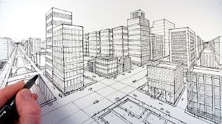 How To Draw A City Using Two Point Perspective [upl. by Aitsirt]