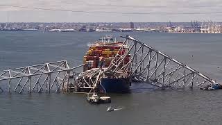 Aerial footage of the collapse of the Francis Key Scott Bridge in Baltimore Maryland [upl. by Nazarius]