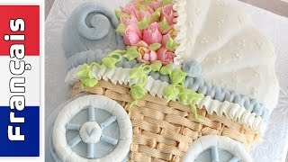 Comment faire un gâteau poussette  Douille Russe pour fleur  Décoration de gâteau en Français [upl. by Bills]