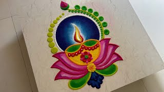 Beautiful diya with lotus rangoli design laxmi pujan rangoli diwali special rangoli [upl. by Affrica]