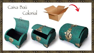 Idéia de CAIXA BAÚ estilo COLONIAL  Arte em papelão DIY [upl. by Pillihp]