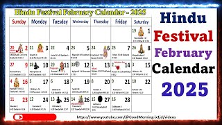 Hindu Festivals February Calendar 2025 2025Februarycalendar calendar2025 [upl. by Akfir]