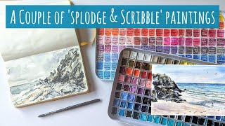 Two Mixed Media Splodge amp Scribble Easy Method Paintings Using My New Giant Watercolour Palettes [upl. by Heady]