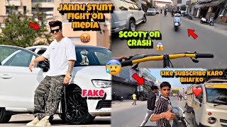 Motovloggerjannustunts angry media 😡 Scooty crash 💥 fake media 😨 [upl. by Annelak]