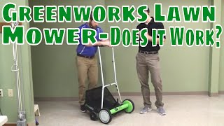 Greenworks Lawn Mower Does it Work Greenworks 20quot 5 Blade Push Pedal Reel Mower with Grass Cather [upl. by Lyrrehs312]