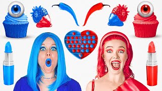 RED vs BLUE COLOR CHALLENGE  Buying Only 1 Color for 24 HRS Hot vs Cold Battle by 123 GO Food [upl. by Nihcas140]