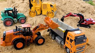 Compilation of excavator dump truck and tractor playing in the sand  Toy car story [upl. by Bartle793]