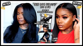 LEARN HOW TO REVAMP AN OLD WIG Dye BlueBlack Haircolor New Lace Wig Product Layer amp Curl Wig [upl. by Eaver178]