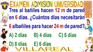 EXAMEN VILLARREAL REGLA DE TRES COMPUESTA PROBLEMA RESUELTO SOLUCIONARIO ADMISIÓN UNIVERSIDAD UNFV [upl. by Ralleigh]