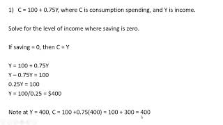 Consumption Function Finding where Saving is Zero [upl. by Awad]