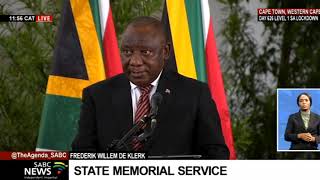 FW de Klerk Memorial Service I Eulogy by President Cyril Ramaphosa [upl. by Glen]