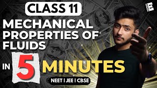 Mechanical Properties of Fluids Class 11 In 5 Minutes  Quick Revision  NEET JEE amp CBSE [upl. by Nekcarb543]