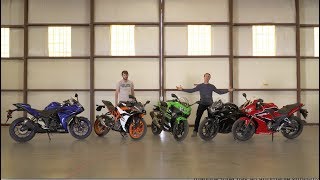 Honda CBR300R vs Kawasaki Ninja 400 vs KTM RC390 vs Suzuki GSX250R vs Yamaha YZFR3  On Two Wheels [upl. by Glialentn]