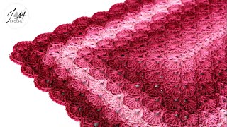 Rectangle Shell of OneColor Blanket  How to crochet a shells blanket  Advanced Beginner Friendly [upl. by Nima]