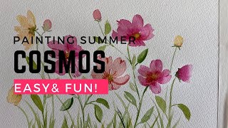 Summer Cosmos  Beginner Watercolor🎨🌸 [upl. by Arrahs]